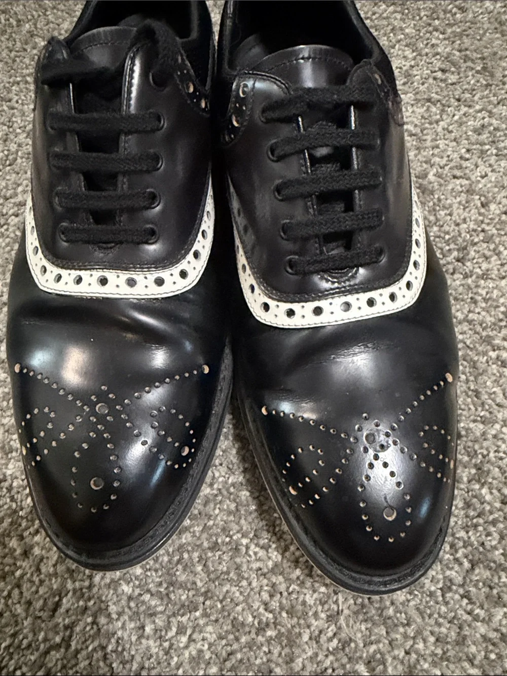 Prada Black and White Wingtip Derby Sneakers Size 7UK/8US !